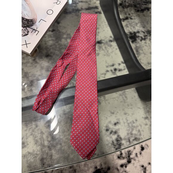 Hermès Paris Red Silk Tie With Geometric Diamond Pattern